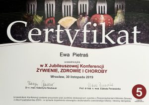 certyfikat konferencja dietetyk kliniczny Ewa Pietraś