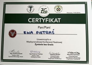 certfikat konferencja dietetyk kliniczny Ewa Pietraś